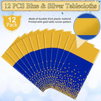 12Pcs Blue Gold Tablecloth Party Decorations, Plastic Royal Blue Table Cloth - Image 4