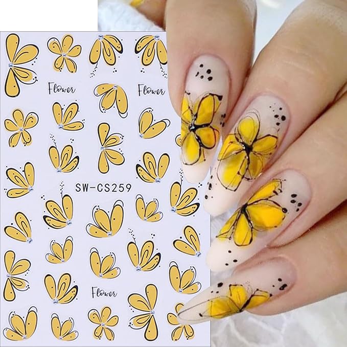 8Pcs Spring Summer Flower Nail Art Stickers 3D Self Adhesive Cherry Blossom Nails Decals Colorful Hibiscus Daisy Flower Nail Stickers Cute Peach Blossom Petals Nails Art Supplies for Women Manicure