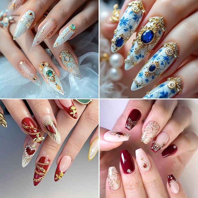 4 Sheets Embossed Nail Decals for Nail Art 5D Gems Designs Nail Art Stickers Purple Moon Star Nail Stickers Self-Adhesive Gold Chain Butterfly Nails Decal for Women DIY Manicure Decors