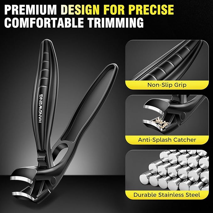 2025 Upgraded Toenail Clippers for Seniors Thick Toenails, Angled Head Large Toe Nail Clippers for Men with Catcher, Heavy Duty Sharp Fingernail Clipper with Long Handle, Wide Jaw