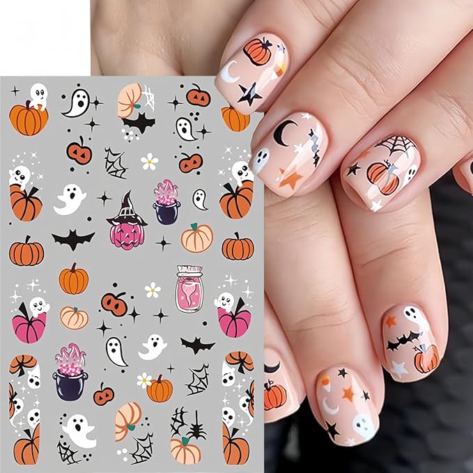 Halloween Nail Stickers for Nail Art, Ghost Nail Decals Cute Ghost Skull Spider Web Bat Pumpkin 3D Self-Adhesive Sticker Nail Art Design Holiday Manicure Decoration Supplies Nail Art Stickers 6 Sheets