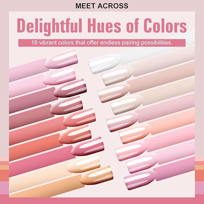 MEET ACROSS 18pcs Gel Nail Polish Set Soak Off UV LED Lamp Gel Nail Polish Kit (SET-9, 18pcs)