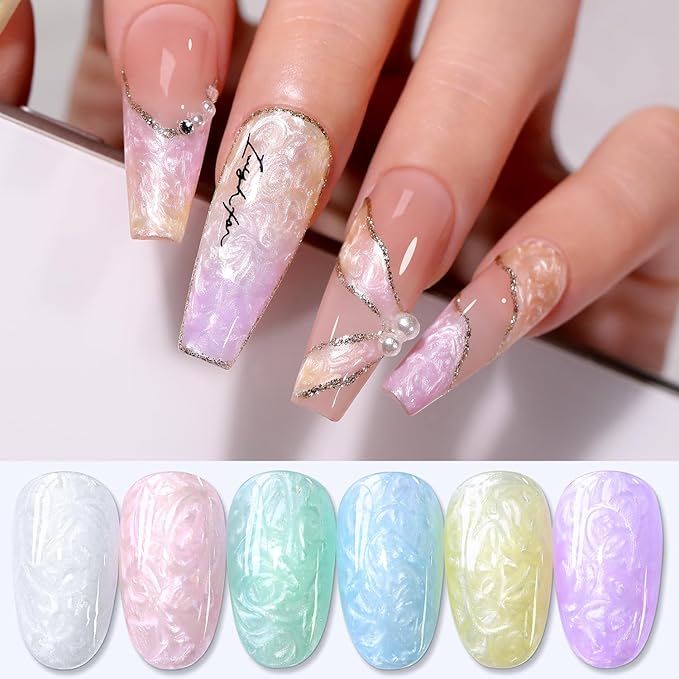 Double Rhythm Gel Nail Polish Set of 6 Colors Baby Light Pastel Milky Nail Polish Starter Kit Art DIY Salon Home (Pearl White Pink Green Blue Yellow Purple,Kit 30)