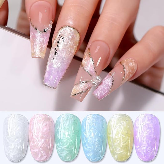 Double Rhythm Gel Nail Polish Set of 6 Colors Baby Light Pastel Milky Nail Polish Starter Kit Art DIY Salon Home (Pearl White Pink Green Blue Yellow Purple,Kit 30)