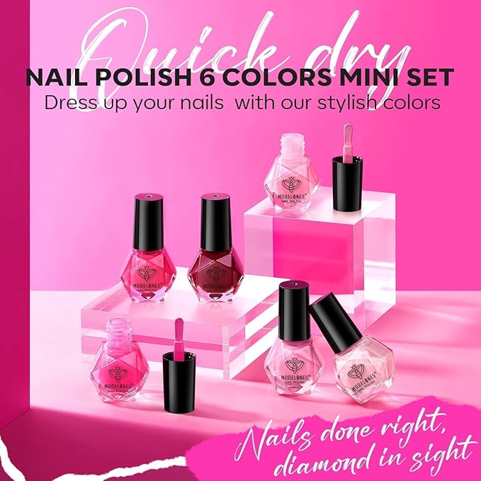 modelones Pink Nail Polish 6 Colors Hot Pink Tones Neon Shades Magenta Light Soft to Dark 2025 Spring Summer Nail Art Design for Women Girl Nail Lovers Valentine's Day Gift Salon DIY Manicure Kit