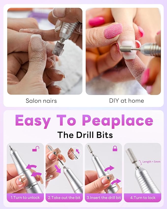 CozyZen Cordless Nail Drill Professional: 45000 RPM Rechargeable Electric Nail File Kit, Portable & Low Noise for Acrylic, Gel Nails, Manicure & Pedicure - Salon & Home Use