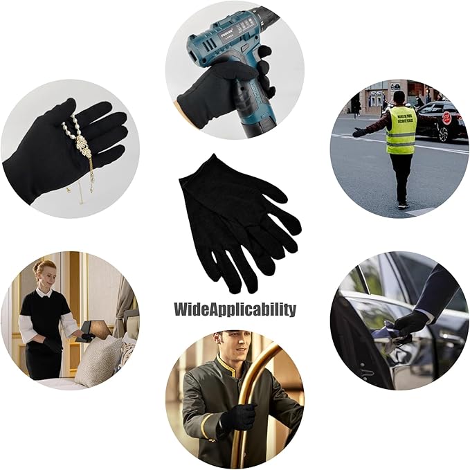 1 Pair(2Pcs) Cotton Gloves for Eczema and Dry Hands, Moisturizing Gloves, Work Gloves for Men, Women, SPA, Jewelry Inspection (Black, 1 Pair)