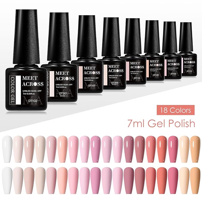 MEET ACROSS 18pcs Gel Nail Polish Set Soak Off UV LED Lamp Gel Nail Polish Kit (SET-9, 18pcs)