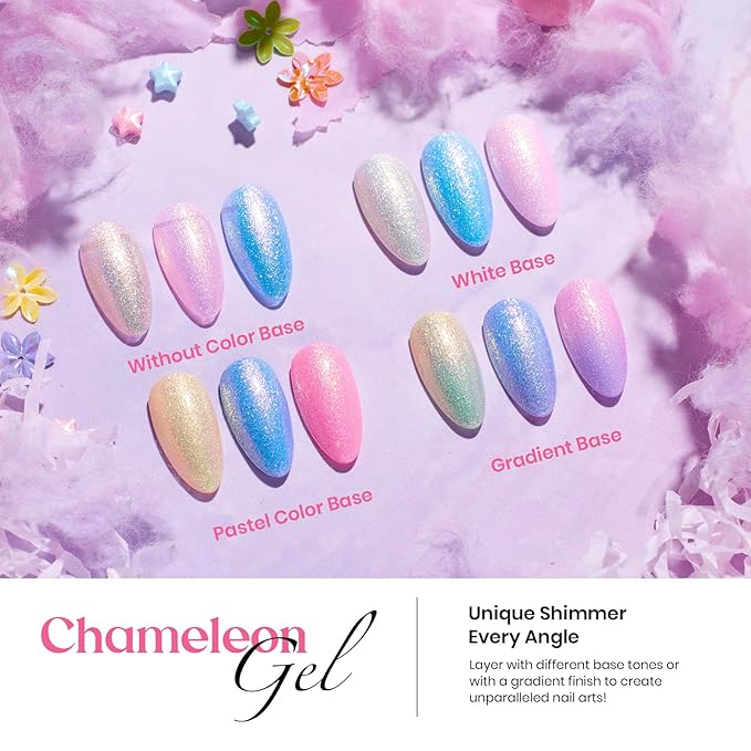 Beetles Gel Nail Polish Set,24Pcs Pink Purple Pearl Blue Shimmer Chameleon Green Colors Gel Polish Kit, 3Pcs Base Top Coat Double-ended Brush Soak off UV Nail Polish Christmas Gifts for Women