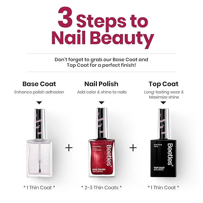 Beetles Deep Wine Red Nail Polish, Fast Air Dry, No UV Needed – Luxurious and Long-Lasting, Perfect for Christmas Party & DIY At-Home, 0.51oz