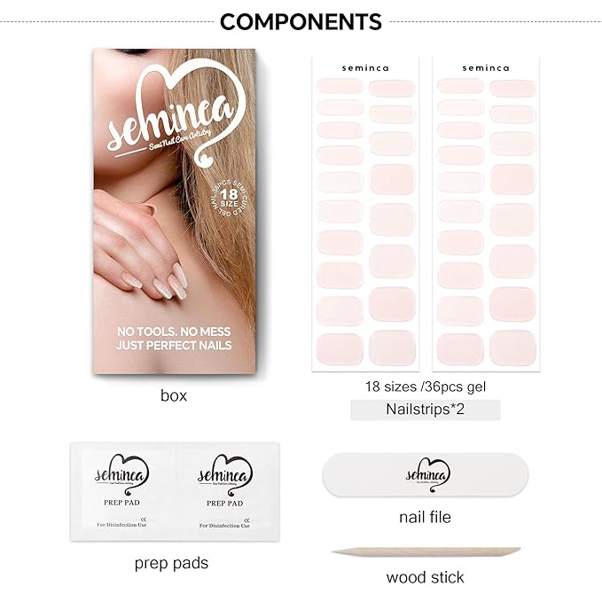 Semi Cured Gel Nail Strips-Salon Quality Semi-Cured Gel Press On Nails Stickers Strengthening Quick DIY Nail Art Manicure Kits for Women at Home 14-Day Wear(Romantic Pink)