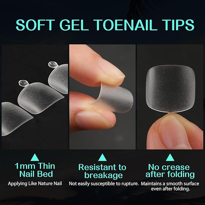 UNA GELLA Toe Nail Tips 216Pcs Short Square False Soft Gel Full Cover Fake Toe Nails Matte Toe Nails 12 Sizes Pre-shape Fake Toenails Gel Toe Nail Tips For Nail Extension Home DIY Nail Salon