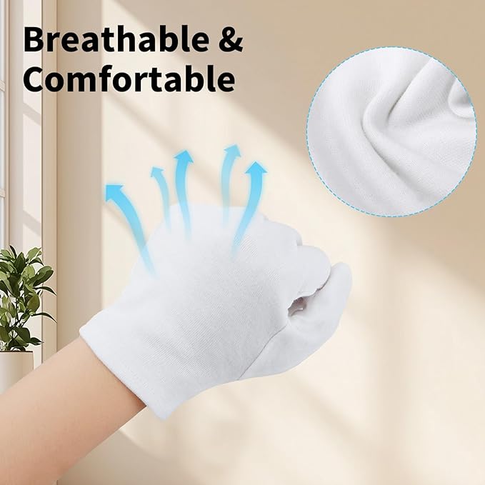 Touch Screen Gloves - 5 Pairs Small White Cotton Gloves for Art Handling, Coin Handling, Jewelry, Photography, Dry Hands Sleeping, with Pack of 20 Touch Screen Stickers