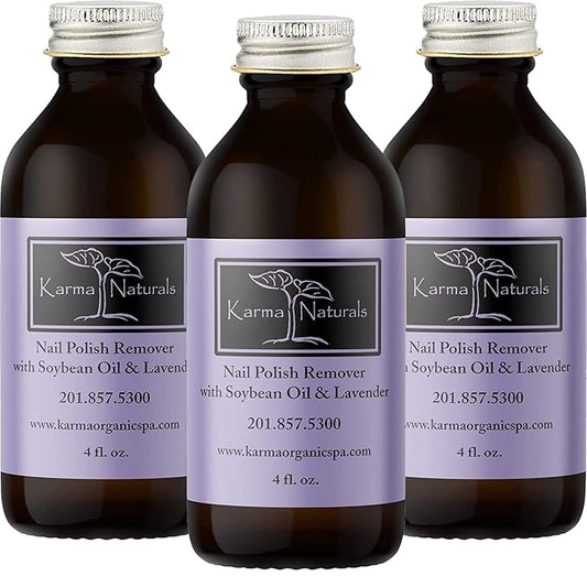 Karma Organic Nail Polish Remover with Soybean Oil and Lavender Oil- Non Toxic, Vegan, Cruelty Free, Acetone Free – Nails Strengthener for Fingernails – 12 fl. Oz. (3 Pack)