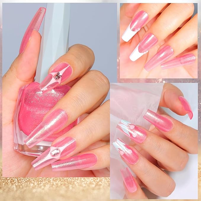 COSMOO 12ML Pink Shimmer Quick Dry Nail Polish, Pearl Pink Nail Lacquer for Nail Art Varnish