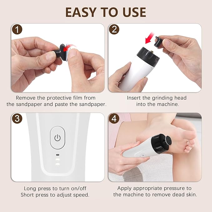 Electric Foot Callus Remover Rechargeable, High Speed Foot Sander, Powerful Portable Electric Foot File Pedicure Tools for Women Men Dead, Hard Cracked Dry Skin (White)