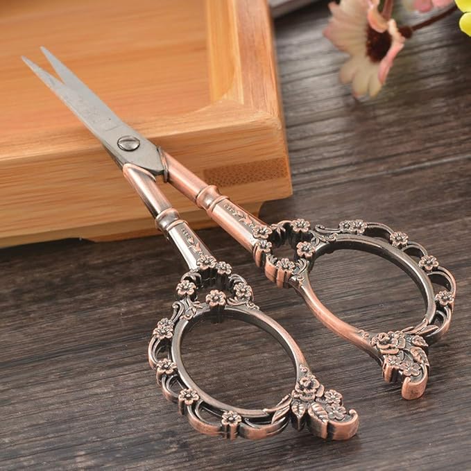 Professional Manicure Scissors, EBANKU Vintage Stainless Steel Cuticle Precision Beauty Grooming for Nail, Facial Hair, Eyebrow, Eyelash, Nose Hair (Red Bronze)