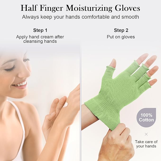 MIG4U Fingerless Moisturizing Gloves, Half Finger Touchscreen Beauty Glove for Eczema, SPA, Dry Hands, Skin Treatment, Summer Sun UV Protection, Apple Green, 3 Pairs S/M