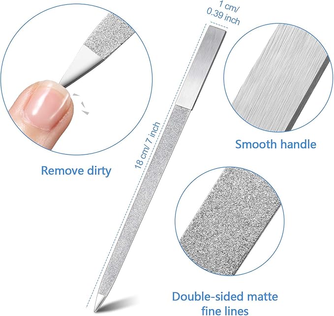 Mudder 3 Pcs Diamond Nail File Sets for Women Men Stainless Steel Metal Double Side Fingernail Toenail Buffer Filers Emery Boards for Salon Home Travel Manicure Pedicure Nail Care Tool