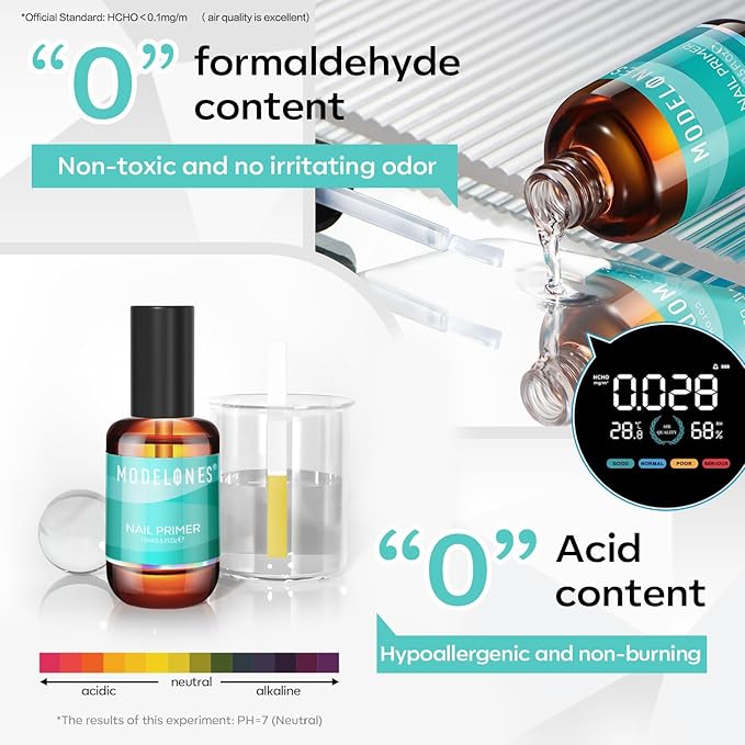 modelones Nail Primer, 15 ml Acid Free No Lift Bond Primer, Hema-Free Bonder for Gel Polish Nail Supplies Set