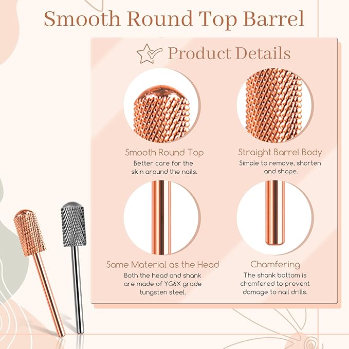 Nail Drill Bits, 2PCS Safety Bits for Nail Drill, Tungsten Carbide Bits, 3/32" Electric Drill Bits Set for Acrylic, Gel Nails, Large Barrel Fine Nail Bits for Salon Experienced