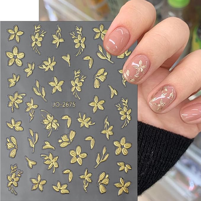 6Sheets Flower Nail Art Stickers 3D Bronzing Floral Leaf Nail Decals Self Adhesive Metallic Rose Gold Silver Flowers Design Nail Supplies Spring Nail Stickers Decoration for Acrylic Nails DIY