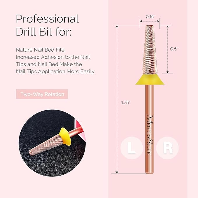 MelodySusie Tapered Barrel Nail Buffer Bit, Professional Safety Carbide Nail Bit for Nature Nail Bed File Cuticle Dead Skin Cleaning Nail Prepare, Two Way Rotate, Manicure Nail Salon Supply, Rose Gold