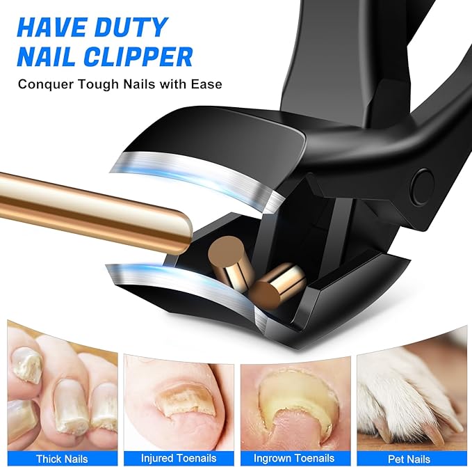 Toenail Clippers for Thick Toenails, Angled Head Toe Nail Clippers with Catcher, Heavy Duty 45° Slanted Toenail Clippers, 37mm Wide Jaw Nail Clippers with Long Handle, 6PCS