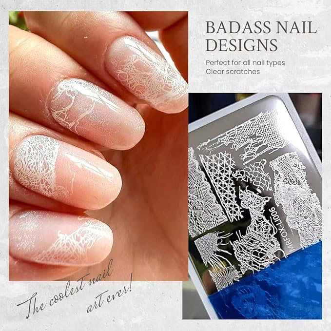 5 Pcs Nail Stencils Plates for Nail Art - Lace Butterfly & Distressed Design, Reusable Stainless Steel Nail Stamping Templates for Manicure