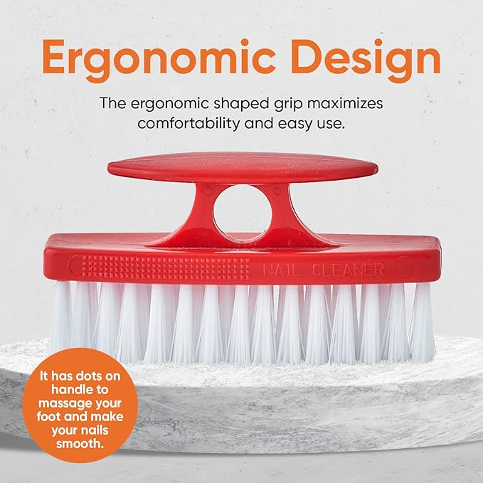 Nail Brush for Cleaning Fingernails, Nail Scrubber Brush, Toe Foot Hands Fingernail Brush Cleaner- Small Scrub Brush- All-Purpose Stiff Cleaning Brush (3 Pack, Red)