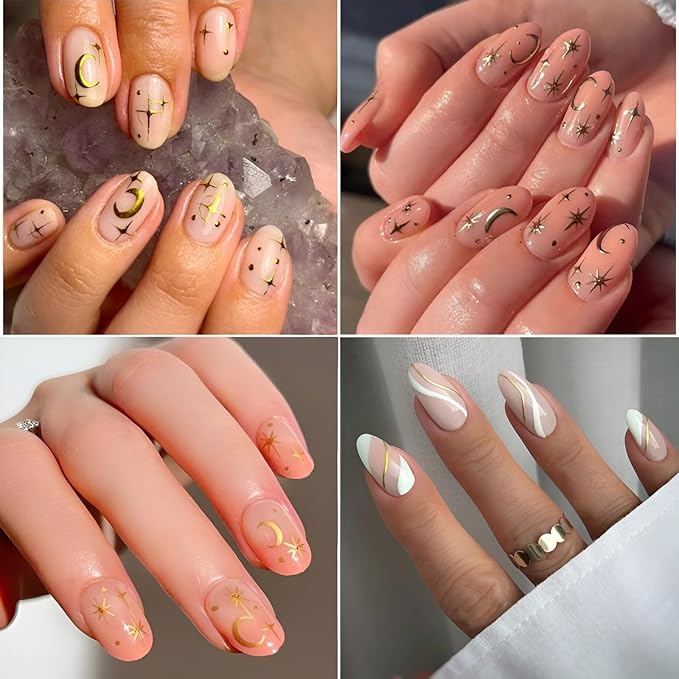 30 Sheets Gold Nail Art Stickers Gold Flower Butterfly Nail Stickers Star Line Self-Adhesive Nail Decals Acrylic Nails DIY Design Nail Supplies for Women and Girls