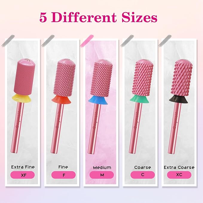 3/32" Large Barrel Smooth Round Top Tungsten Carbide Nail Drill Bit Safety Bit for Gel & Acrylic Removal, 2-Way Rotating Efile Tip, Salon Electric File Accessory (M Grit, Rose Red)