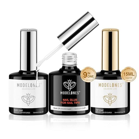 modelones Gel Nail Polish Kit - Long Lasting Glossy Top Coat & Base Coat with Nail Glue - Non-Toxic, Vegan, Formalde Free - 0.5 Fl Oz (Pack of 1) - 15 ml