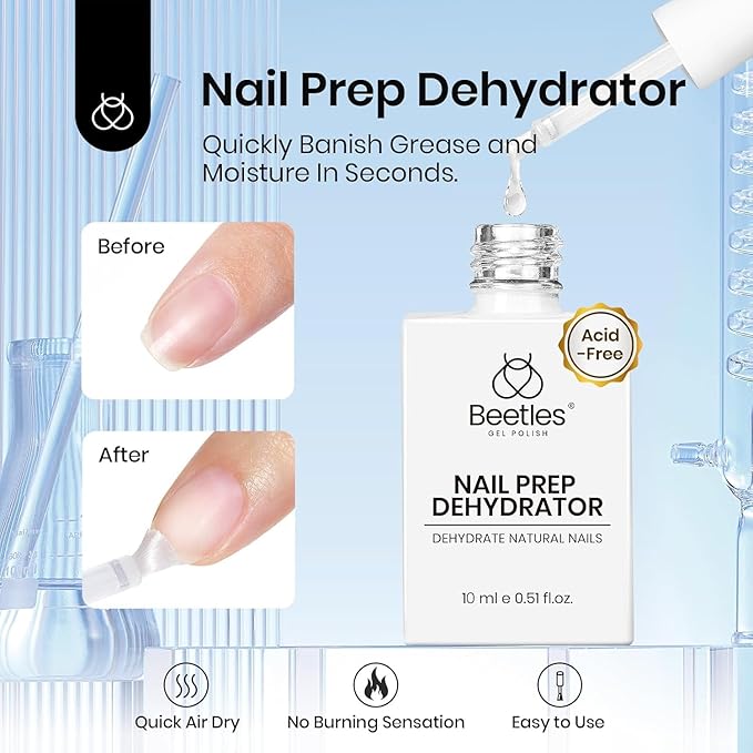 Beetles 3Pcs Gel Nail Glue Nail Dehydrator and Primer, Professional Nail Prep Acid-Free & Hema-Free Dehydrate Bond Primer 9 in 1 Gel Glue Kit for Press On Nails Nail Tips Nail Extension Fall Nail Gift