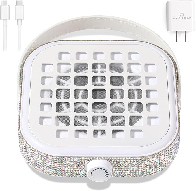Nail Dust Collector, Mini Bling Crystal Diamond Compact 6000RPM Powerful Vacuum Fan Vent Dust Collector Extractor Dust Suction Machine for Acrylic Nails Polishing, Fast Charging