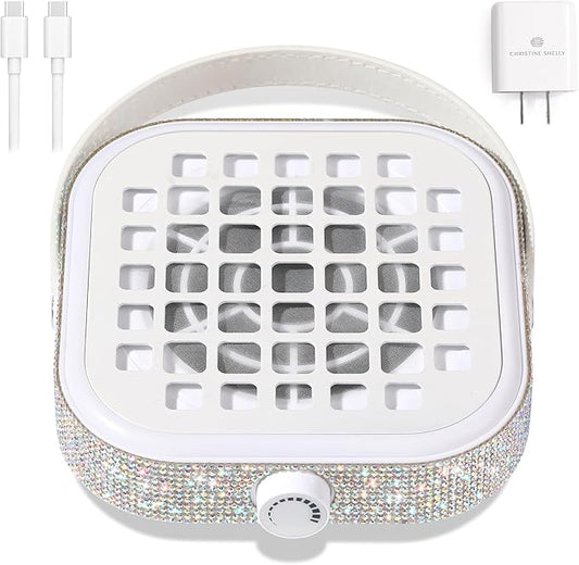 Nail Dust Collector, Mini Bling Crystal Diamond Compact 6000RPM Powerful Vacuum Fan Vent Dust Collector Extractor Dust Suction Machine for Acrylic Nails Polishing, Fast Charging