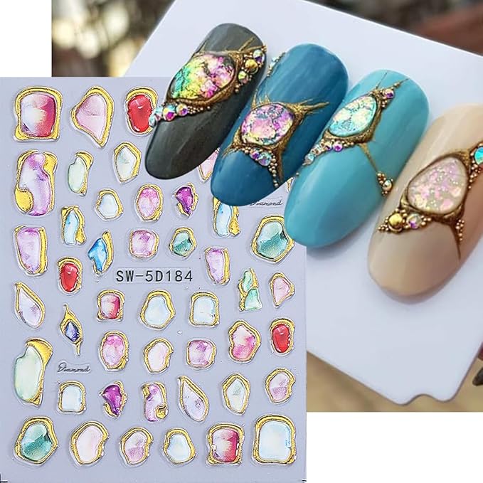 Marble Nail Art Stickers 5D Embossed Gold Line Marble Nail Decals 2PCS Gradient Bloom Metallic Irregular Grain Design Self-Adhesive Manicure Stickers Accessories for Women DIY Nail Art Decorations