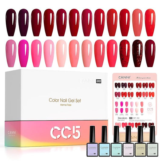 CANNI 30Pcs Red Gel Nail Polish Set - 9ML Fire, Burgundy, Rose, Pink, Glitter Dark Red Gel Kit, Soak Off UV LED Nail Polish Set for DIY Manicure, Home & Salon Use