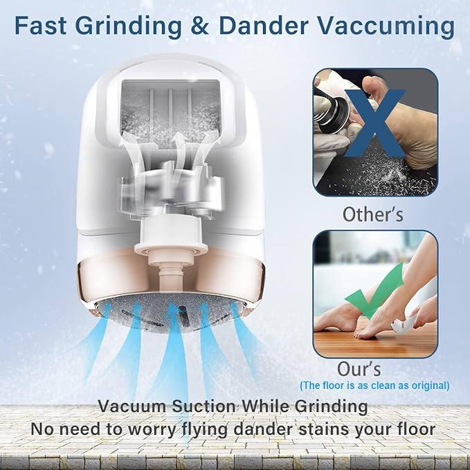 Hoxida Electric Callus Remover for Feet (with Dander Vacuum Cleaner), Quartz, Rechargeable Foot Pedicure Tools Foot File, Professional Foot Care Kit Deadskin Remover with 3Heads&2Speed,LCD Display