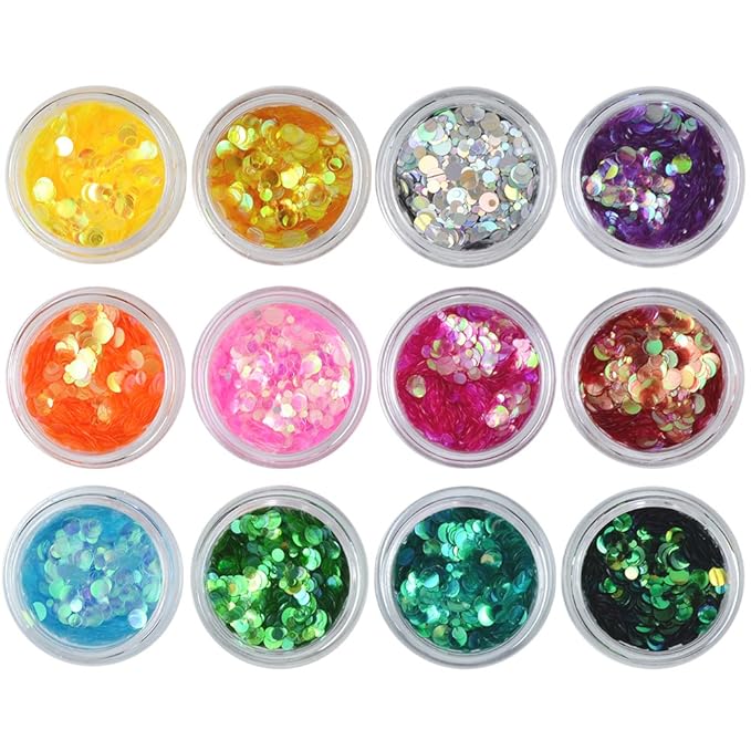 Nail Glitters Mylar Slices Sequins Chunky Iridescent Flakes Round Mermaid Charms DIY Art Sticker Tips Decoration 24Boxes