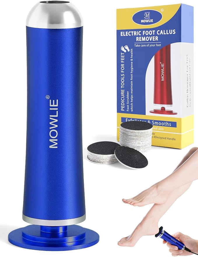 Electric Foot Callus Remover,MOWLIE Electric Foot Care Tools with Speed Controller and 60pcs Replacement Sandpaper Disk for Men Women Dead Dry Crack Skin Calluses (Blue)