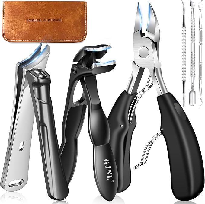 Toenail Clippers for Thick Toenails, Angled Head Toe Nail Clippers with Catcher, Heavy Duty 45° Slanted Toenail Clippers, 37mm Wide Jaw Nail Clippers with Long Handle, 6PCS