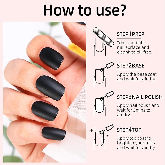 Matte Nail Polish Air Dry Nail Lacquer for Nail Art Varnish, Mist Effect Matte Finish Velvet Nail Polish, 0.35 fl oz (Piano Black-09, 10 ML)