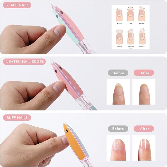 6 Sided Nail File and Nail Buffers, Multi-Functional Nail File for Shaping and Polishing, Gifts for Women, Stocking Stuffers, Nail Care Tool, All-in-One Shaping & Buffing