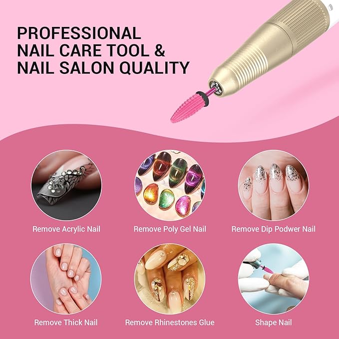 MelodySusie Typhoon Nail Drill Bits, 3/32'' Carbide Tungsten Multi-function Bits, Fast Remove Acrylic or Hard Gel for Manicure Pedicure Salon Professional or Beginner, Pink Blossom, XC