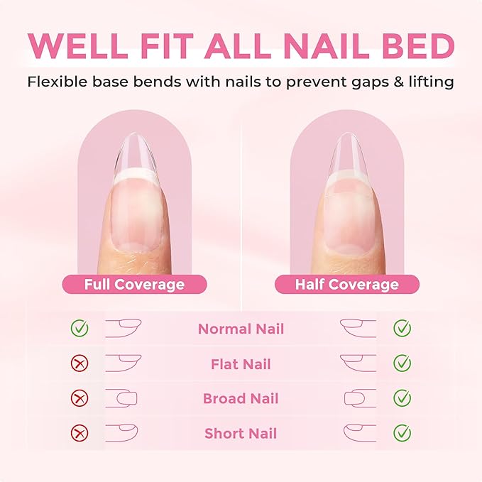 Almond Nail Tips, 504PCS Pre Etched Half Cover Fake Nails Tips, 12 Sizes Medium Almond Shape Clear Soft Natural Acrylic Press On Gel Nail Extensions DIY Salon