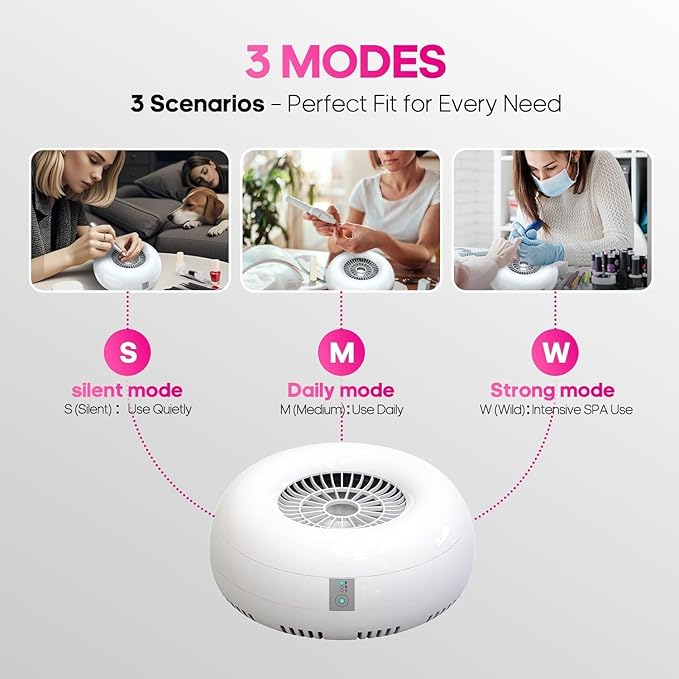 Nail Dust Collector, Quiet and Powerful Fan Dust Collector for Nail Tech with Reusable Filter, 50,000-Hour Lifespan, for Acrylic Nail Polishing,Salon & Home(White)