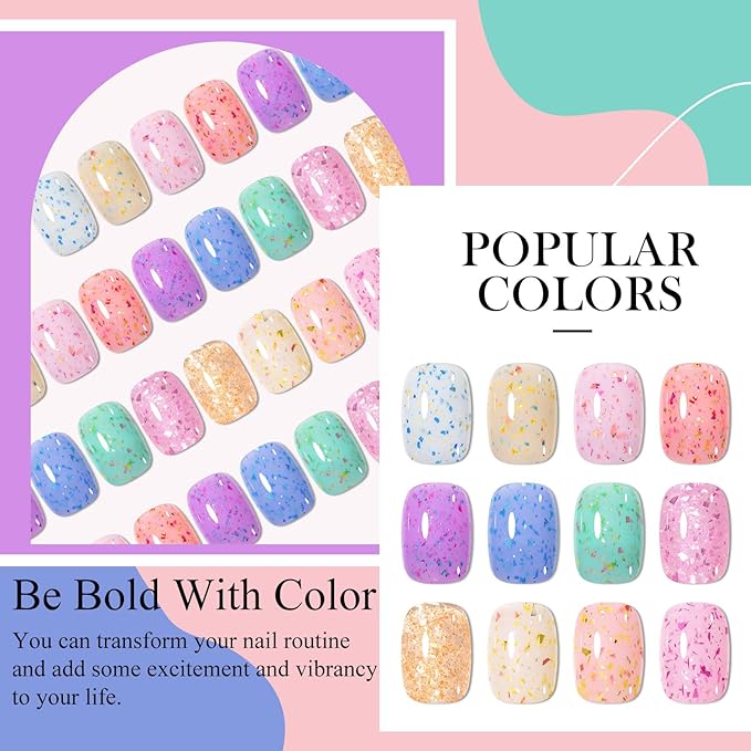 MEET ACROSS 12PCS Gel Nail Polish Set, 12 Colors Gel Nail Kit Art Design Soak Off UV LED,Nail Art Design Gifts for Women (SET-11, 12PCS)