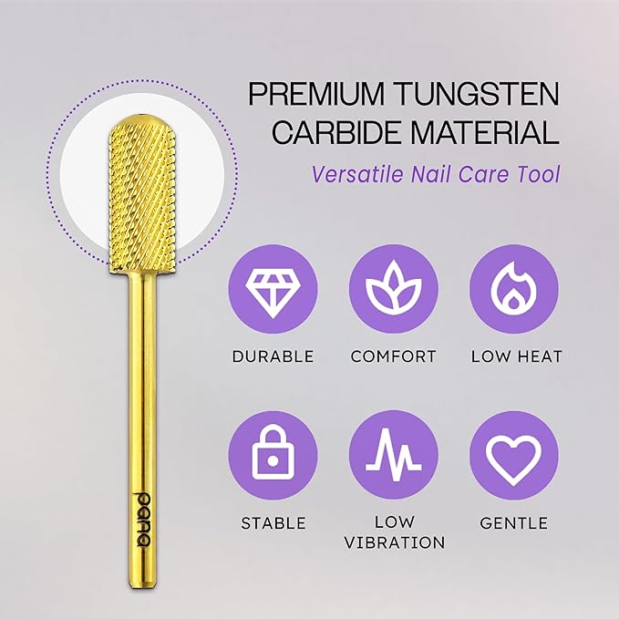 PANA 3/32" Small Smooth Round Top Safety Carbide Nail Drill Bit for Gel Polish & Acrylic Removal Nail Salon Manicure Pedicure Electric File Tools (Small Barrel - Gold, Medium)