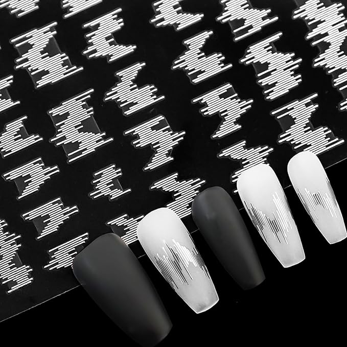 Laser Acoustic Wave Nail Art Stickers, Self-Adhesive 3D High Gloss Reflective Silk Glitter Vertical Strip Nail Decals Decorations (6 Sheets)